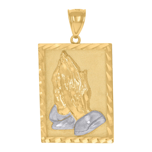 10K Two-Tone Gold Mens Women Diamond-Cut Praying Hands Religious Charm Pendant