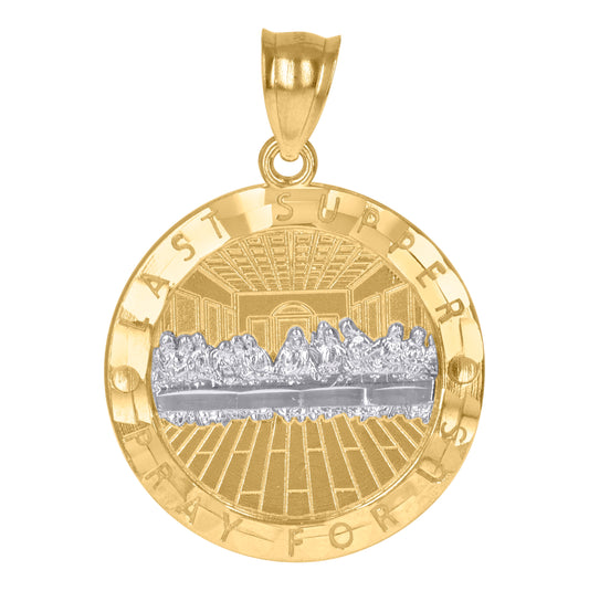 10K Two-Tone Gold Mens Last Supper Pray For Us Religious Charm Pendant