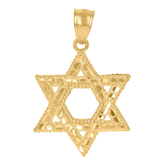 10K Yellow Gold Mens Diamond-Cut Nugget Star Of David Religious Charm Pendant