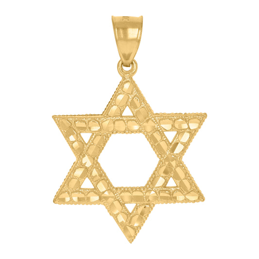 10K Yellow Gold Mens Star Of David Nugget Religious Charm Pendant