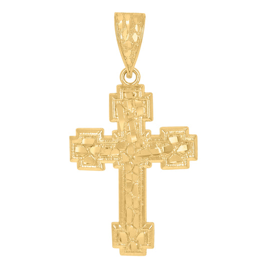 10K Yellow Gold Mens Cross Religious Charm Pendant