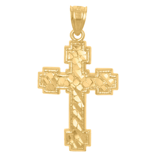 10K Yellow Gold Unisex Nugget Cross Religious Charm Pendant