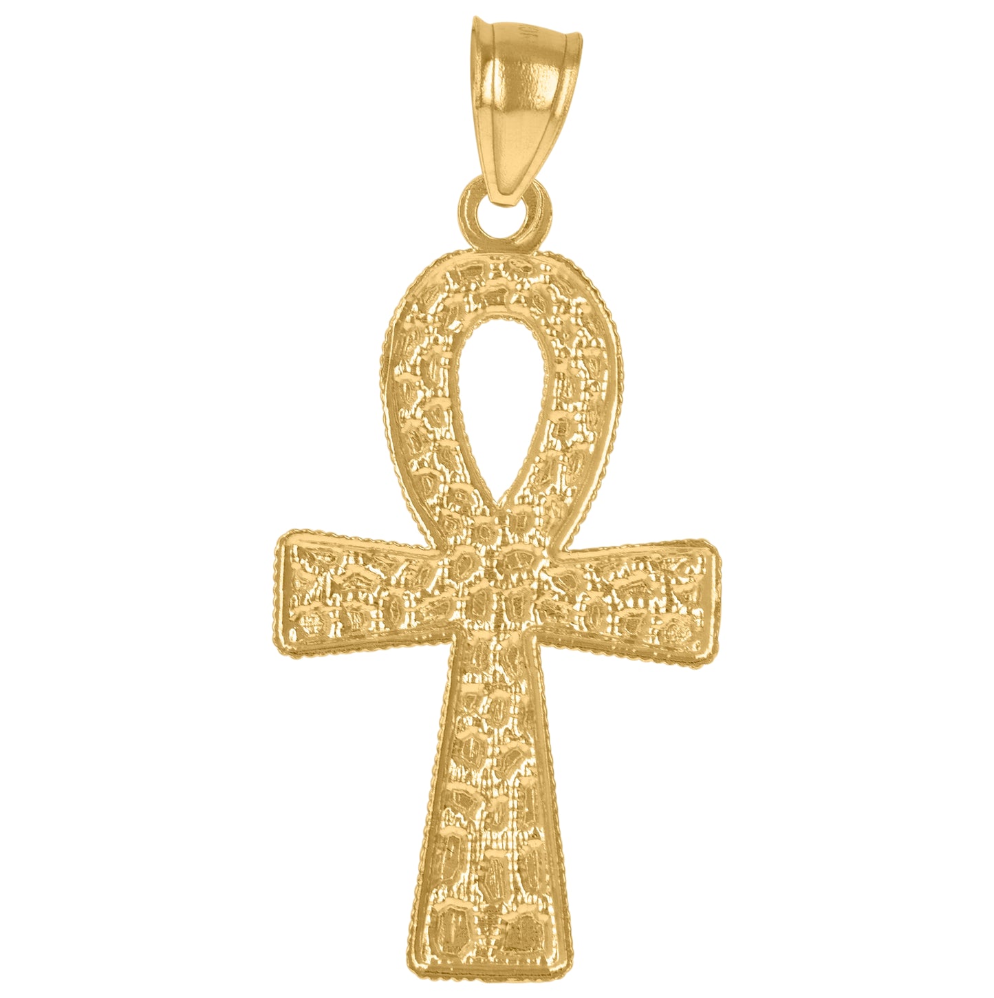 10K Yellow Gold Unisex Nugget Egyptian Ankh Cross Religious Charm Pendant
