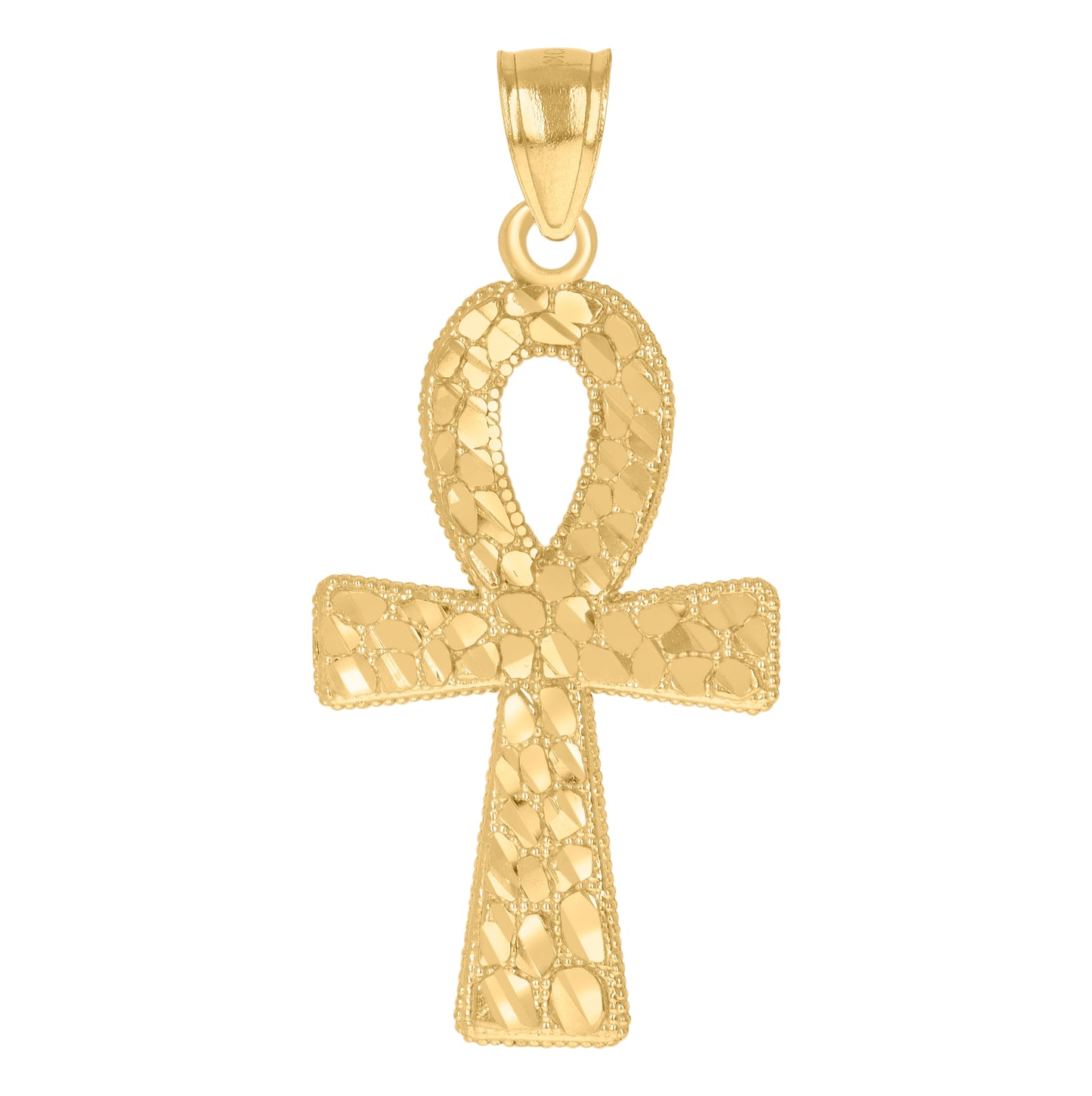 10K Yellow Gold Unisex Nugget Egyptian Ankh Cross Religious Charm Pendant