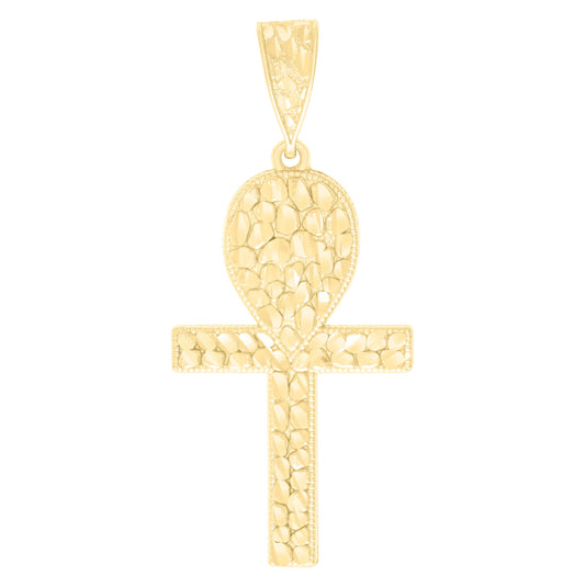 10K Yellow Gold Mens Ankh Cross Religious Charm Pendant
