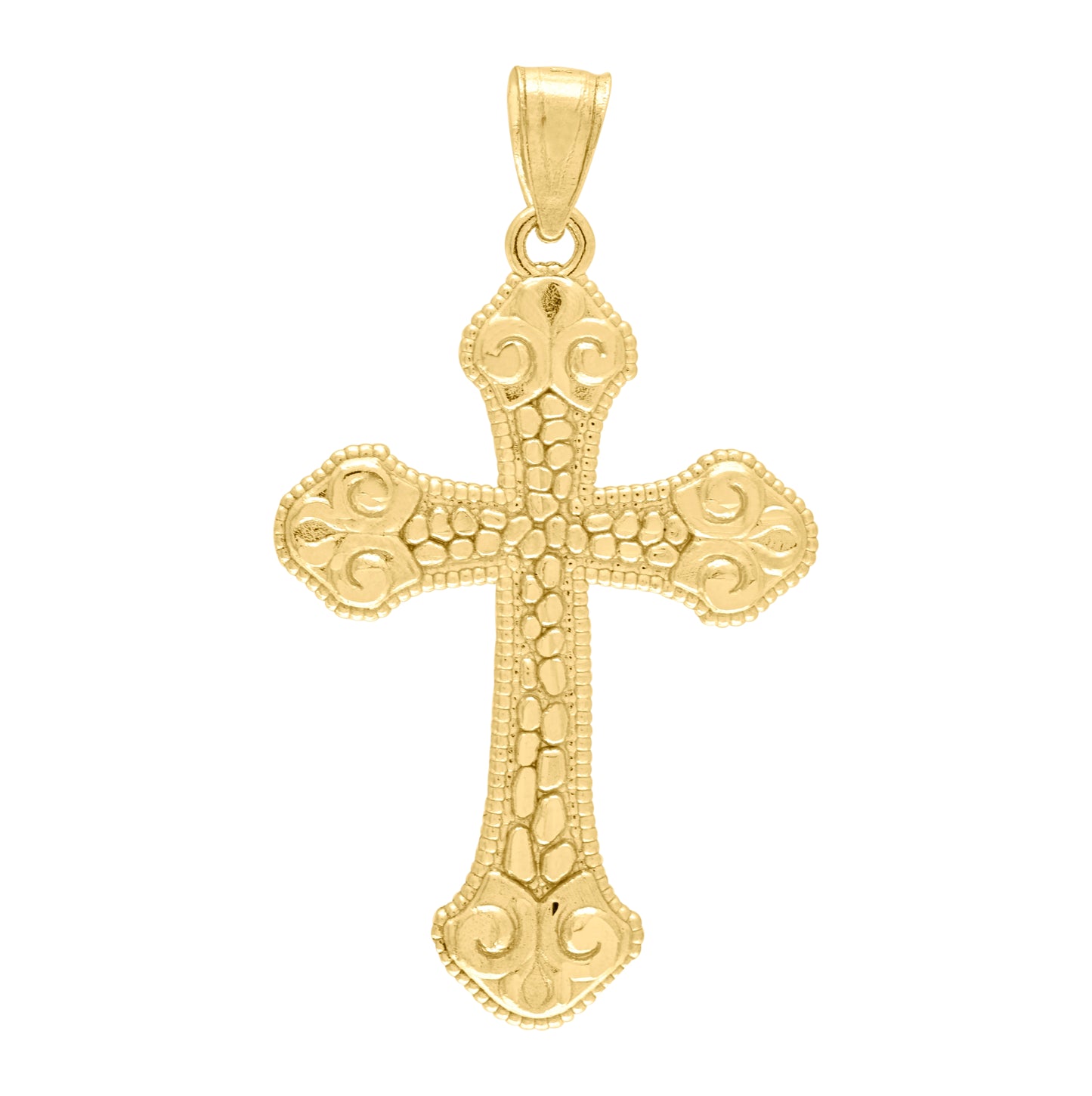 10K Yellow Gold Mens Nugget Cross Religious Charm Pendant