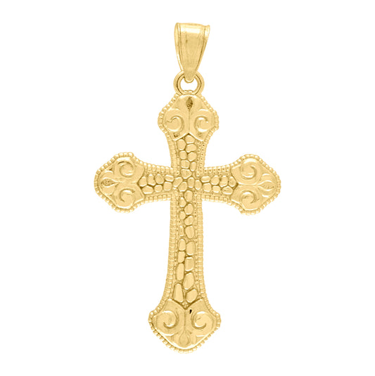 10K Yellow Gold Mens Nugget Cross Religious Charm Pendant