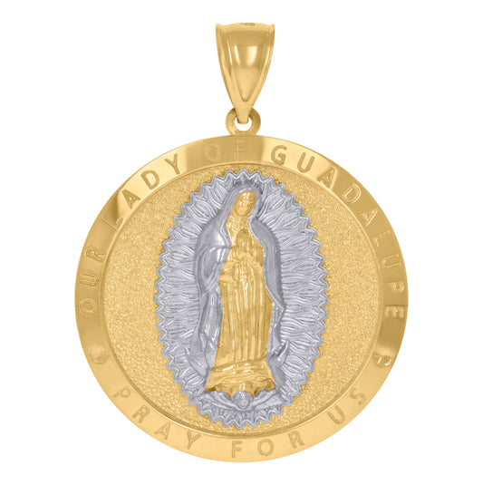 10K Two-Tone Gold Mens Lady Of Guadalupe Pray For Us Religious Charm Pendant
