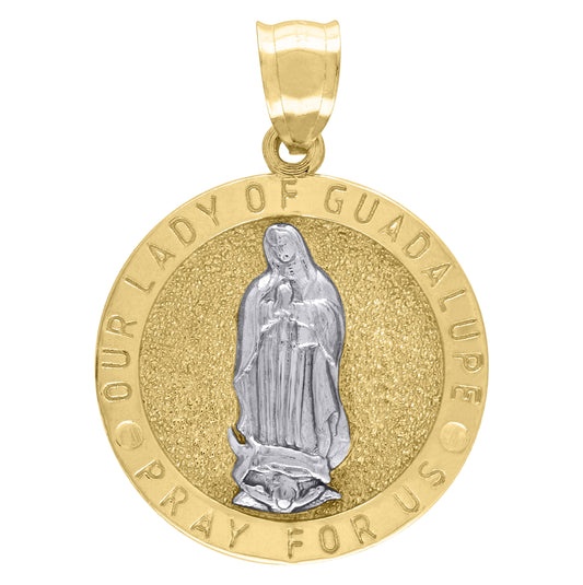 10K Two-Tone Gold Mens Lady Of Guadalupe Pray For Us Religious Charm Pendant