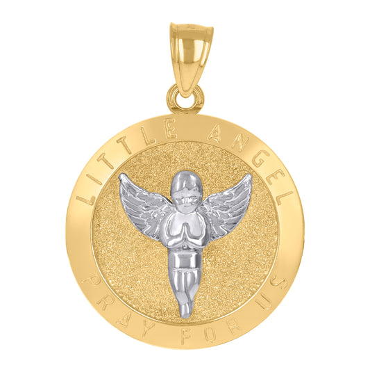 10K Two-Tone Gold Mens Angel Little Angel Pray For Us Religious Charm Pendant