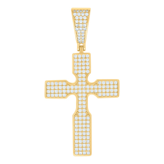 Sterling Silver Yellow-Tone Unisex Cubic-Zirconia Cross Religious Pendant