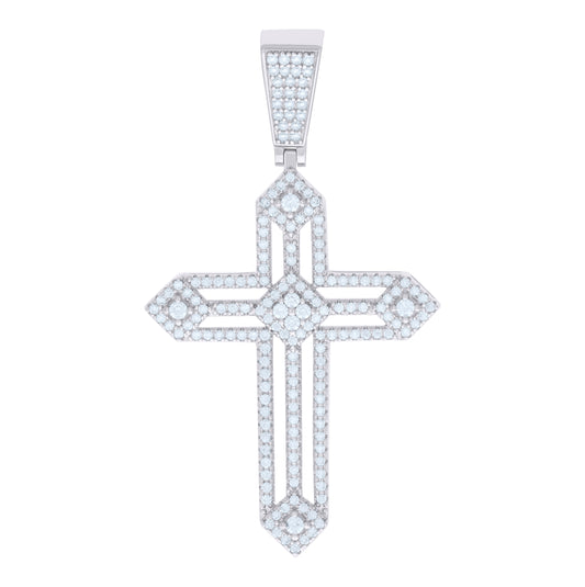 Sterling Silver Unisex Cubic Zirconia Cross Religious Charm Pendant