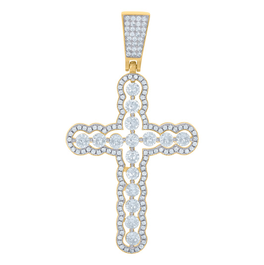 Sterling Silver Yellow-Tone Unisex Cubic-Zirconia Cross Religious Charm Pendant