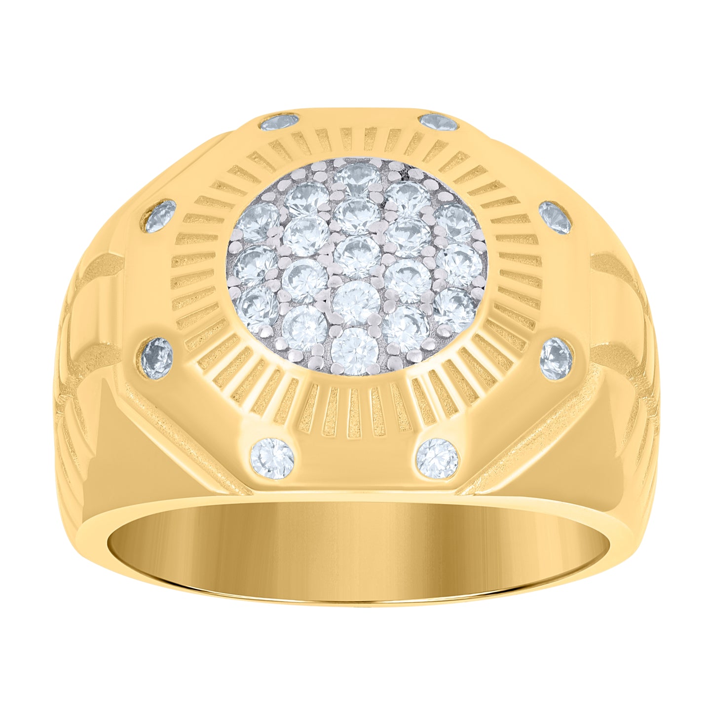 Sterling Silver Yellow-Tone Men's Cubic-Zirconia Fashion Bridal Anniversary Wedding Engagement Band Ring