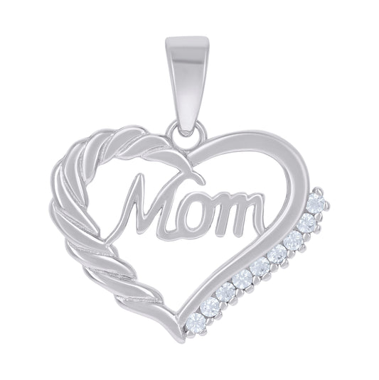 Sterling Silver Womens Cubic Zirconia Mom Heart Talking Charm Pendant