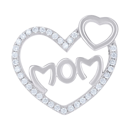 Sterling Silver Womens Cubic Zirconia Mom Heart Talking Charm Pendant