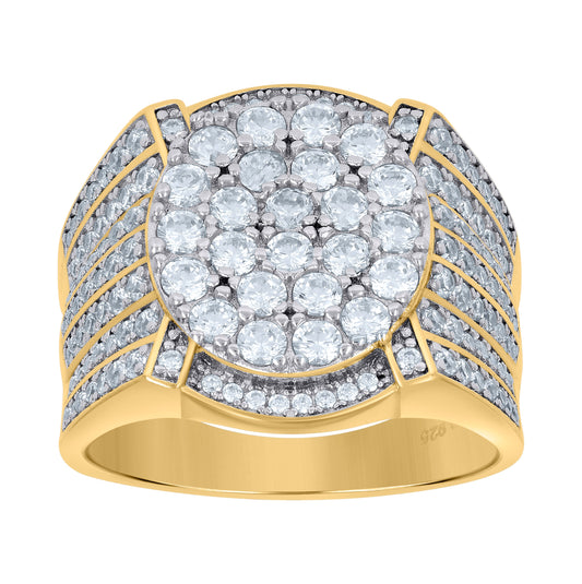 Sterling Silver Yellow-Tone Men's Cubic Zirconia Presidential Bridal Anniversary Wedding Engagement Band Ring Sizes 7 To 12