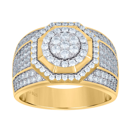 Sterling Silver Yellow-Tone Mens Cubic Zirconia Presidential Bridal Anniversary Wedding Engagement Band Ring Sizes 7 To 12