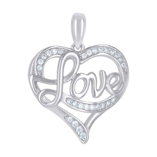 Sterling Silver Womens Cubic-Zirconia Love Heart Charm Pendant
