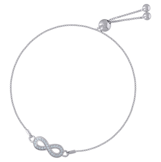 Sterling Silver Womens Cubic Zirconia Box Chain Infinity Bracelet