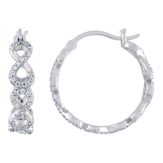 Sterling Silver Infinity 3.61Gm Womens Cubic-Zirconia Huggie Hoop Earrings