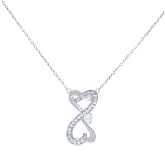 Sterling Silver Women Cubic Zirconia Rolo Link Infinity Necklace