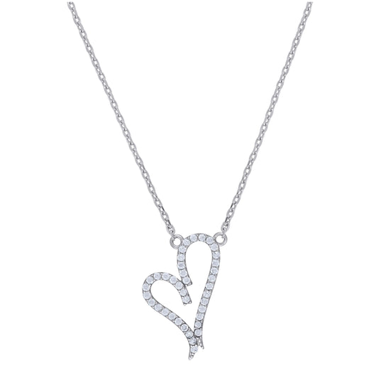 Sterling Silver Women Cubic Zirconia Rolo Link Heart Necklace