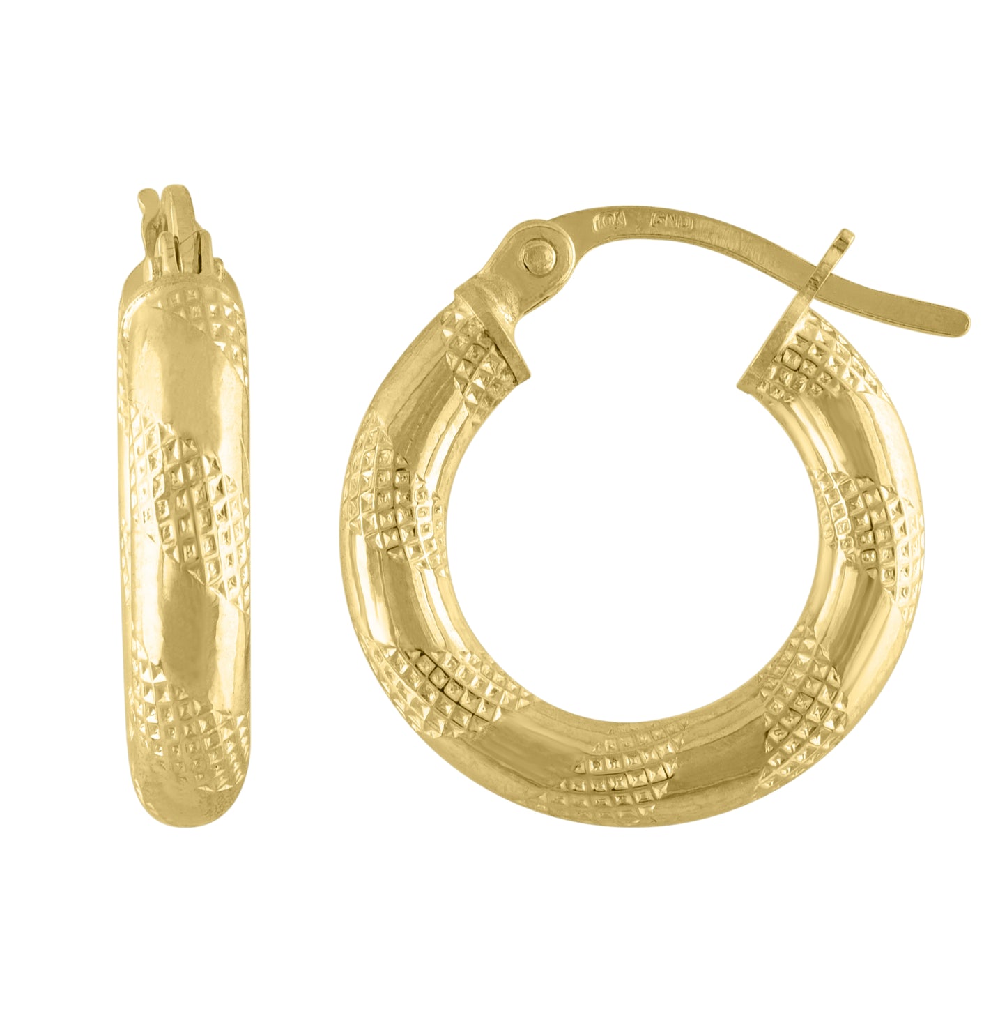 10K Yellow Gold Womens Textured Hinged Hoops Huggies