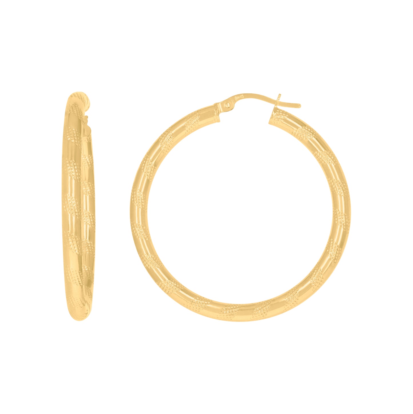 10K Yellow Gold Womens Textured Hinged Hoops Huggies