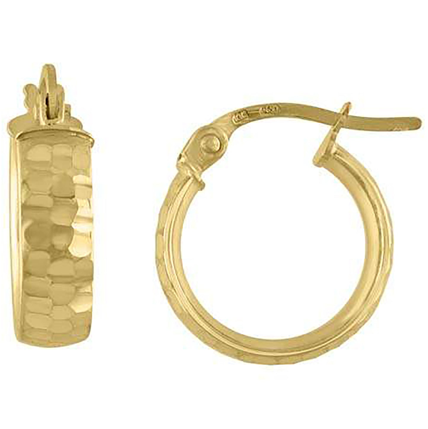10K Yellow Gold Womens Diamond-cut Hinged Hoops Huggies