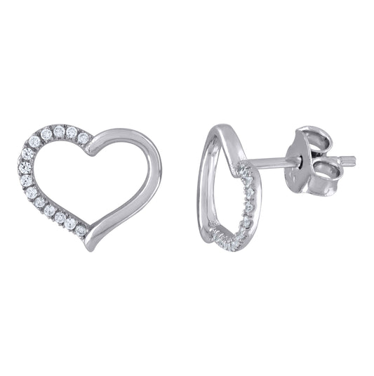 Sterling Silver Womens Cubic-Zirconia Heart Stud Earrings