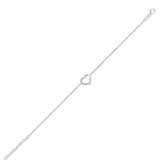 Sterling Silver Polished Cubic-Zirconia Heart 1.07Gm Womens Bracelet