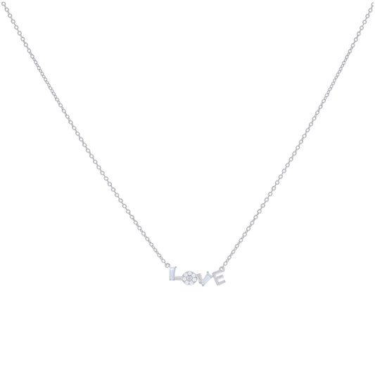 Sterling Silver Women Cubic Zirconia Rolo Link Love Necklace