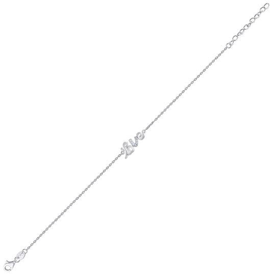 Sterling Silver Womens Cubic Zirconia Rolo Link Love Bracelet