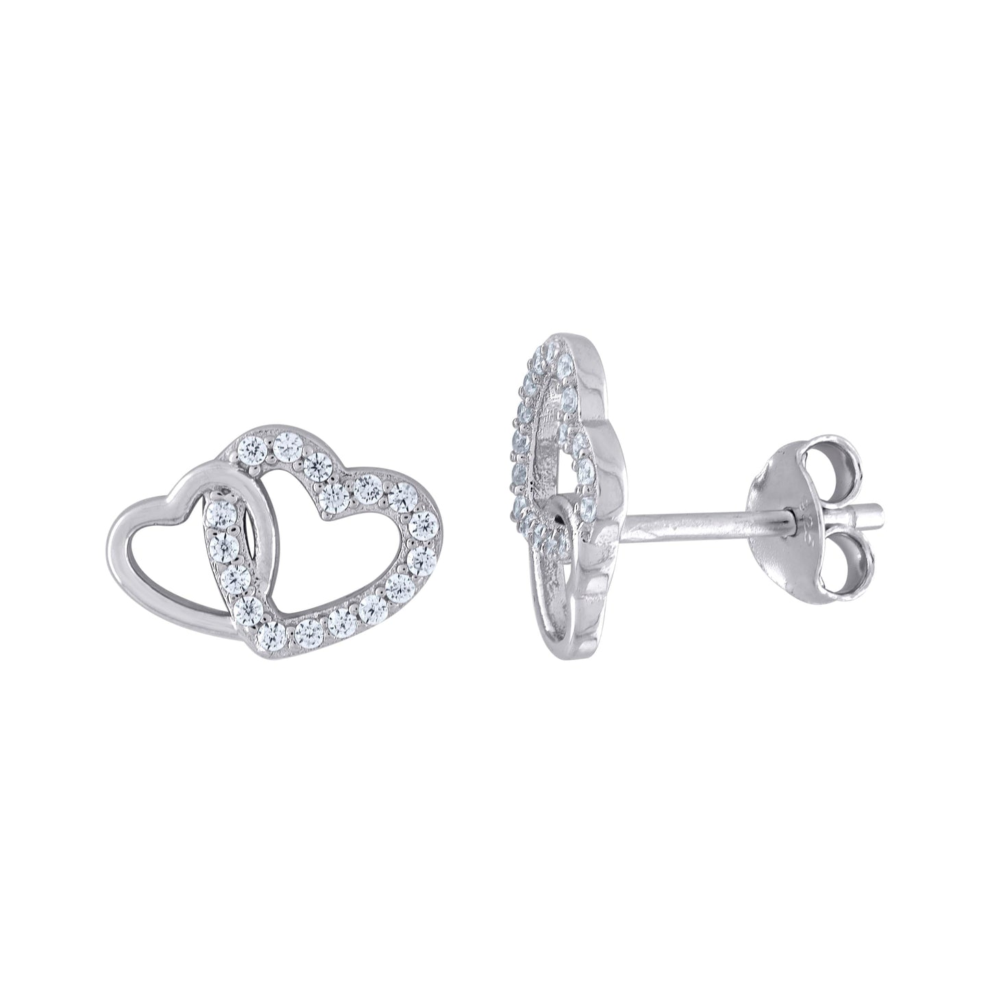 Sterling Silver Womens Cubic-Zirconia Intertwined Heart Stud Earrings