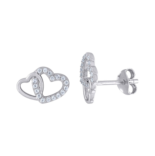 Sterling Silver Womens Cubic-Zirconia Intertwined Heart Stud Earrings
