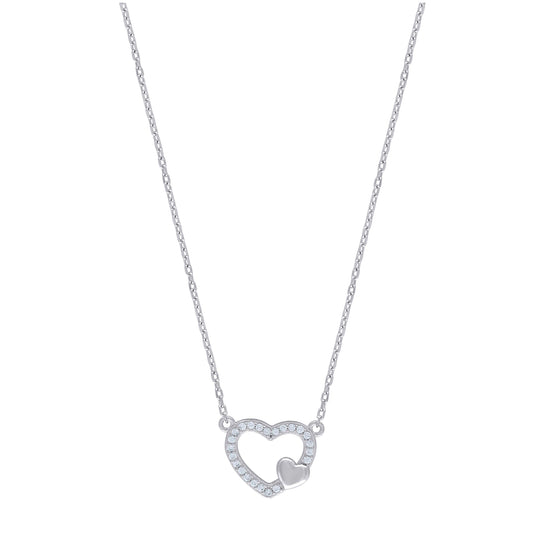 Sterling Silver Women Cubic Zirconia Rolo Link Hearts Necklace