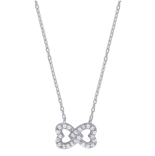 Sterling Silver Women Cubic Zirconia Rolo Link Infinity Necklace