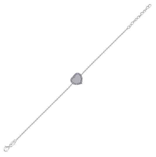 Sterling Silver Womens Cubic Zirconia Rolo Link Heart Bracelet