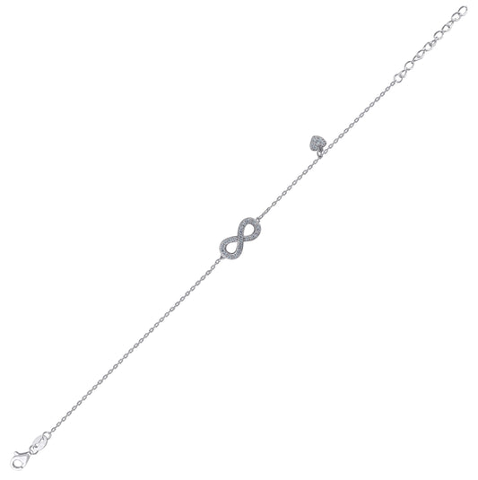 Sterling Silver Womens Cubic Zirconia Rolo Link Infinity With Heart Charm Bracelet