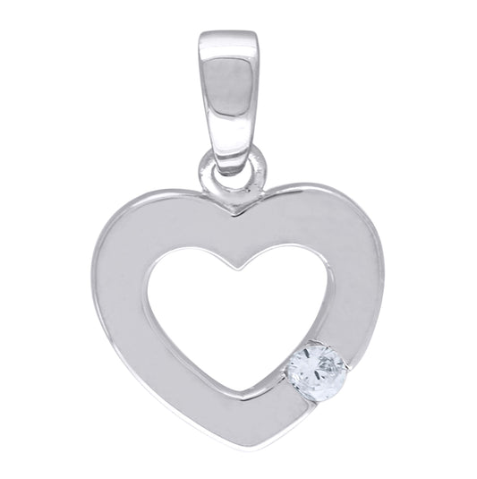 Sterling Silver Womens Cubic-Zirconia Heart Charm Pendant