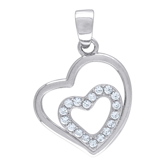 Sterling Silver Womens Cubic-Zirconia Heart Charm Pendant