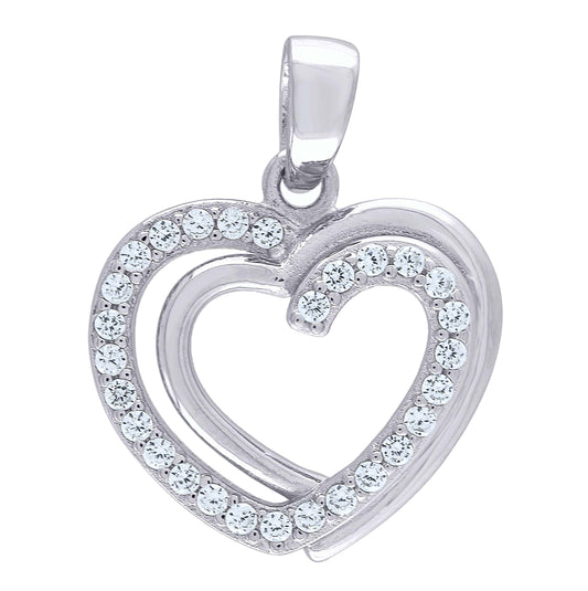Sterling Silver Womens Cubic-Zirconia Intertwined Heart Charm Pendant