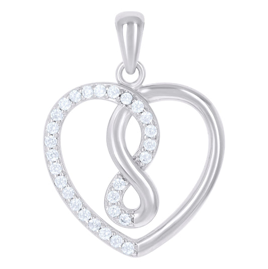 Sterling Silver Womens Cubic-Zirconia Heart Charm Pendant