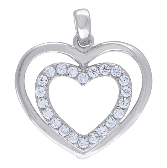 Sterling Silver Womens Cubic-Zirconia Heart Charm Pendant