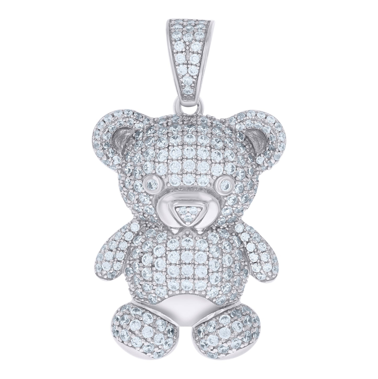 Sterling Silver Mens Cubic-Zirconia Teddy Bear Fashion Charm Pendant