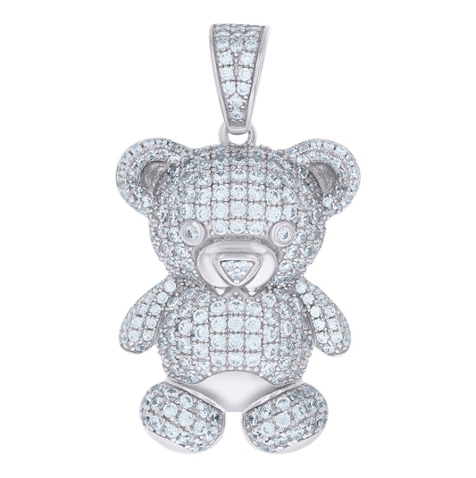 Sterling Silver Mens Cubic-Zirconia Teddy Bear Fashion Charm Pendant