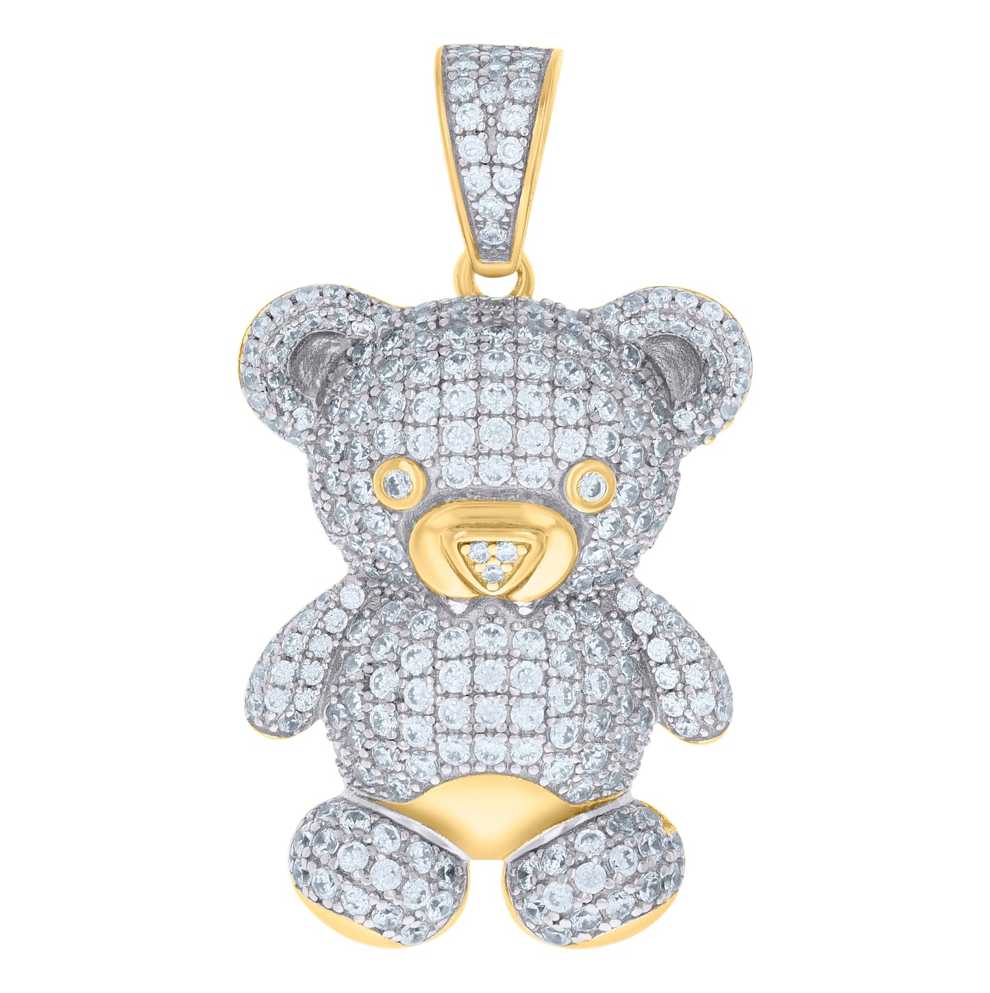 Sterling Silver Mens Cubic-Zirconia Teddy Bear Fashion Charm Pendant