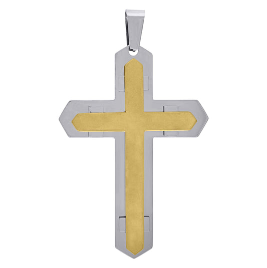 Stainless Steel Mens Two Layer Cross Religious Charm Pendant