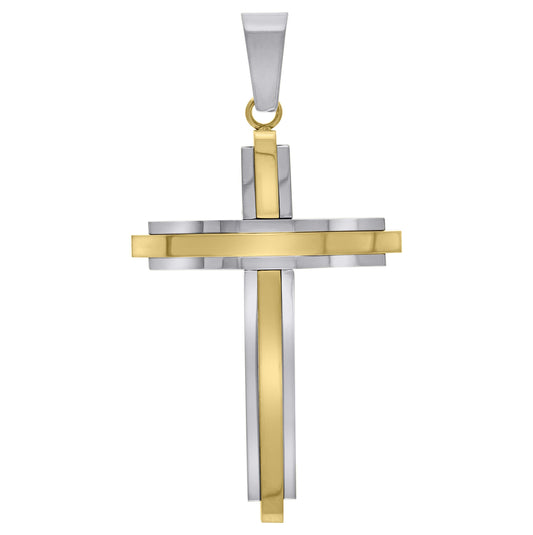 Stainless Steel Mens Two Layer Cross Religious Charm Pendant